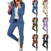 Women's Solid Color Front Open Pocket Cardigan Formal Suit Long Sleeve Shirt Jacket Pants Set