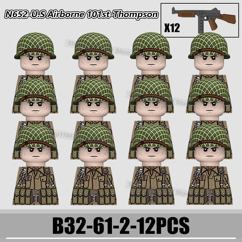 WW2 US Rangers 101 Airborne Soldier Figures Building Blocks Military Army Infantry Gear Helmet Rifle Guns BAR Bricks Toy Gifts