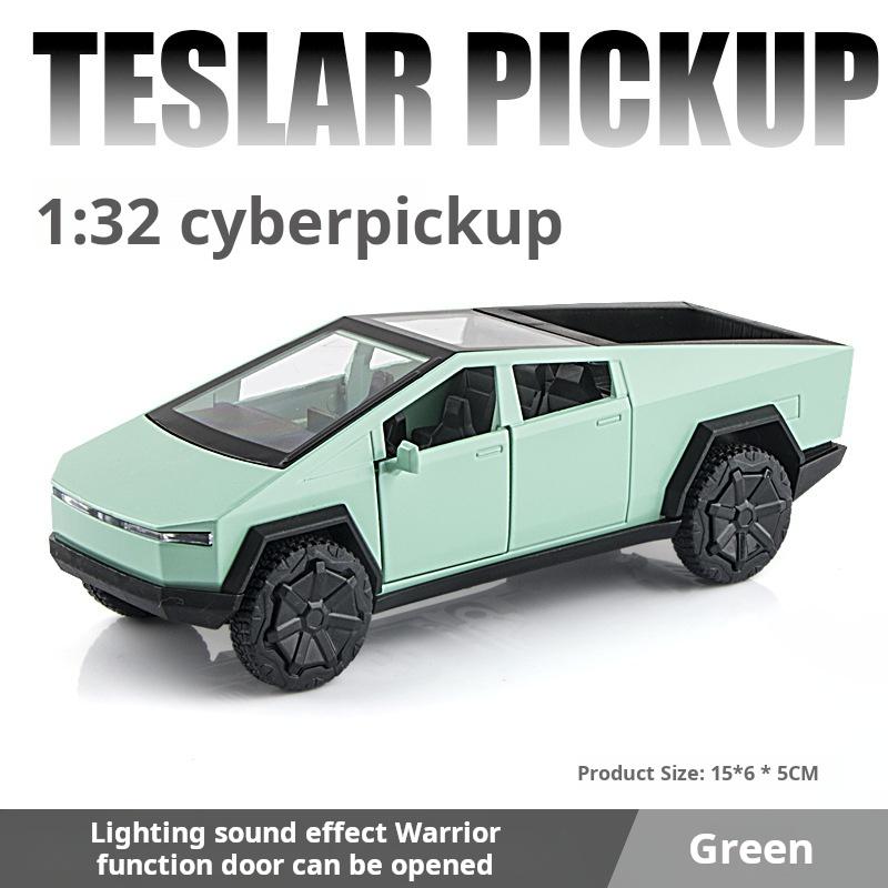 1:32 Tesla Pickup Truck Alloy Model Children's Car Toy Pull-Back Sound Light Two-Door Car Die Casting Toy Festival Gift