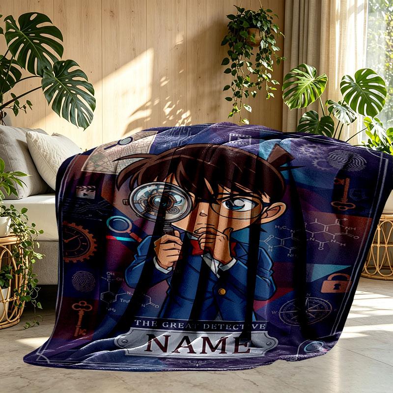 Custom Name Personalized Detective Conan Print Blanket, Home Decor, Bedroom, Sofa, Camping, Couch, Gifts for Birthday Christmas