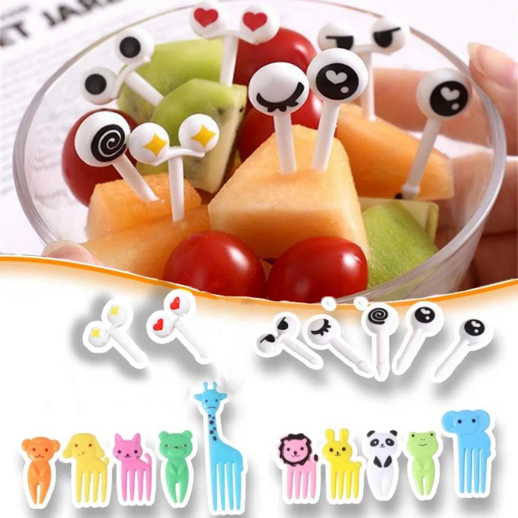 10pcs Animal Cute Fruit Fork Mini Cartoon Kids Snack Cake Dessert Food Pick Toothpick Bento Lunches Party Decor Random Color