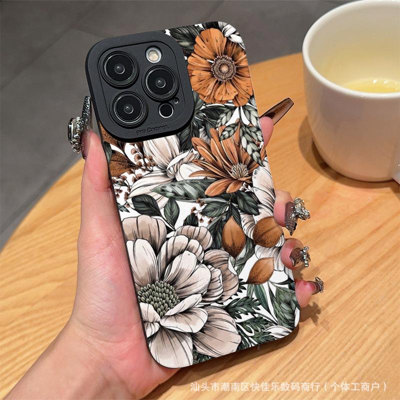 Цветочный чехол в древнем стиле для iPhone 16/15 Pro Max iPhone 11 14/13/12 Ударопрочный XS Max Защита 17