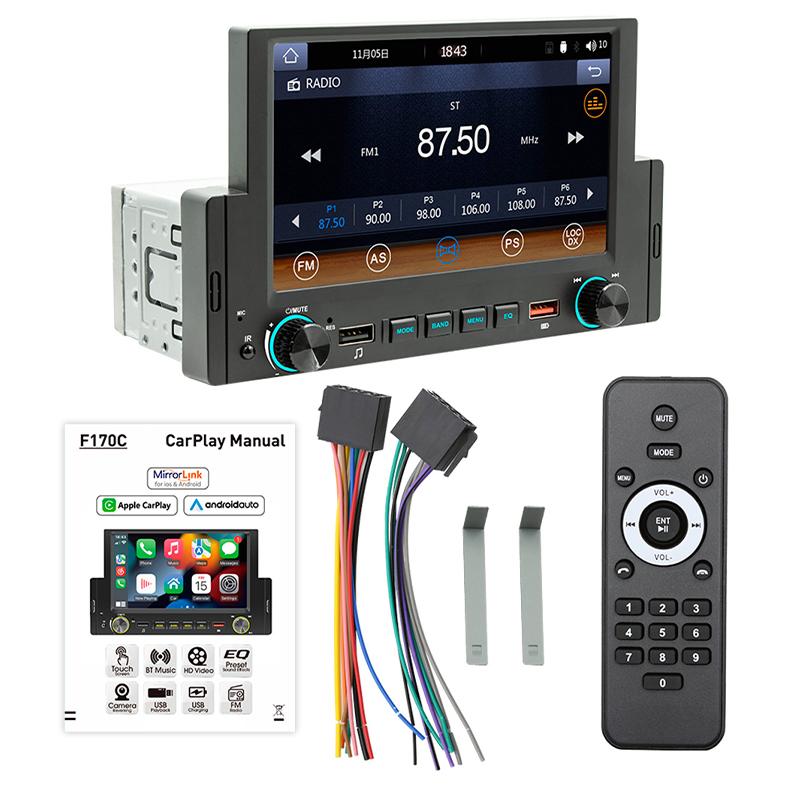 Автомобильное радио Hippcron, 1din CarPlay, Android Auto, Bluetooth, мультимедийное видео, MP5-плеер, 6,2-дюймовый сенсорный экран с пультом дистанционного управления