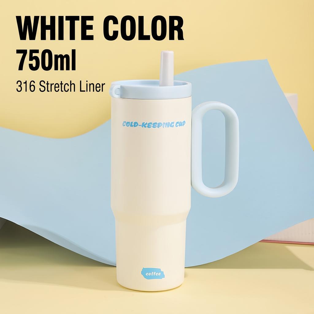 316 Stainless Steel Tumbler Large Capacity Insulated Water Bottle 750mL Vacuum Thermal Coffee Mug Car Cup With Straw Cold Hot Keeping Cup