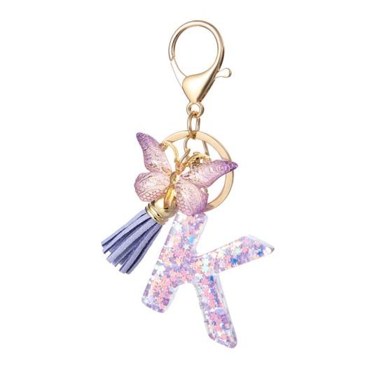 Purple Series Keychain Pendant Sequins Star Initial Letter Key Chain