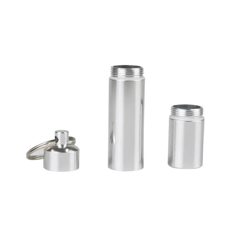 1 шт. Водонепроницаемый портсигар Серебристый Алюминиевый сплав Портсигар Держатель для капсул для зубочисток для таблеток с брелоком Мужской подарок