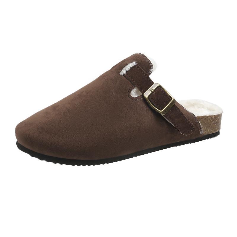 Женские европейские и американские тапочки большого размера с закрытым носком из пробки - Модные полутапочки в римском стиле для пар