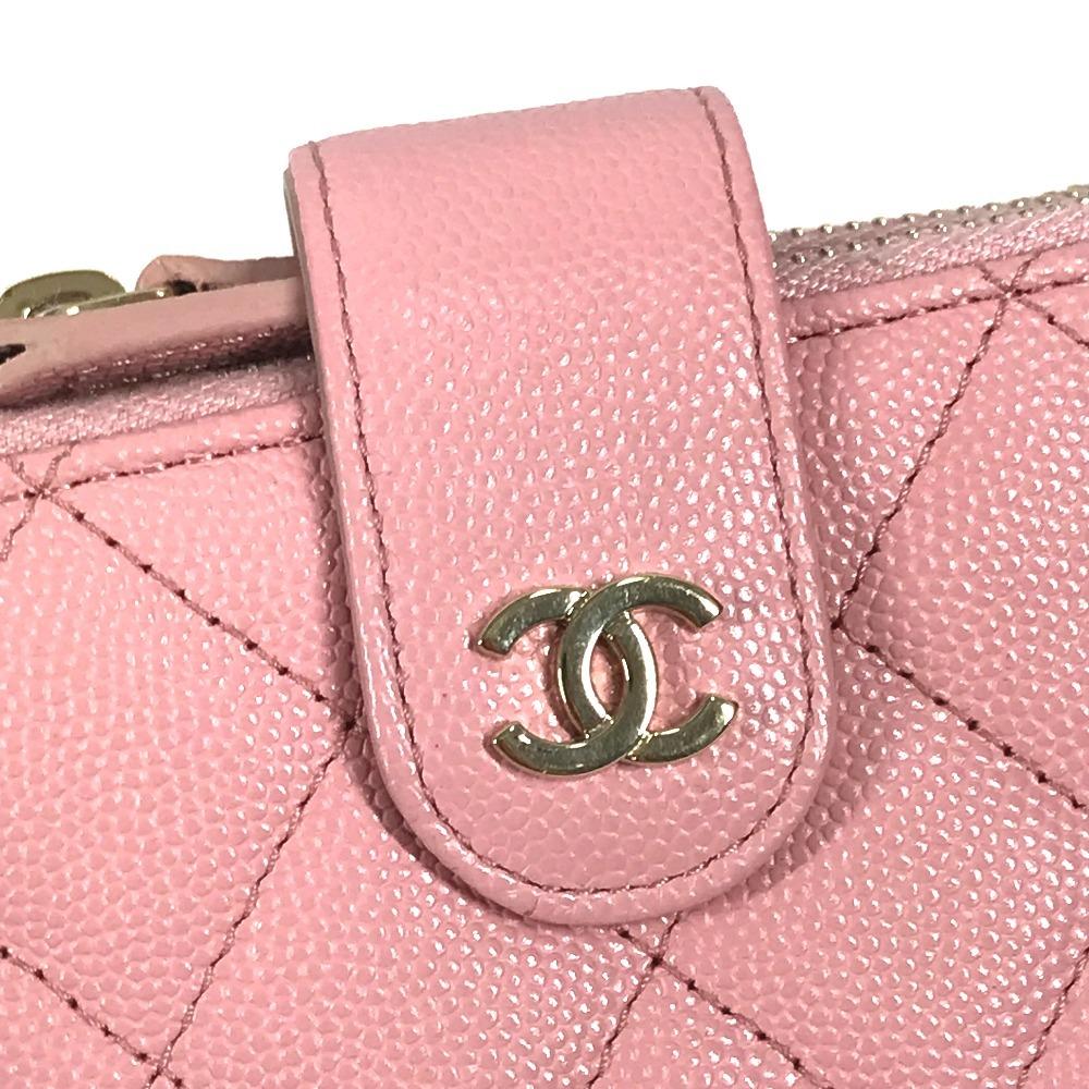 CHANEL  AP1928 CC Logo Quilted Matelasse Double Zip Card Case Compact Wallet