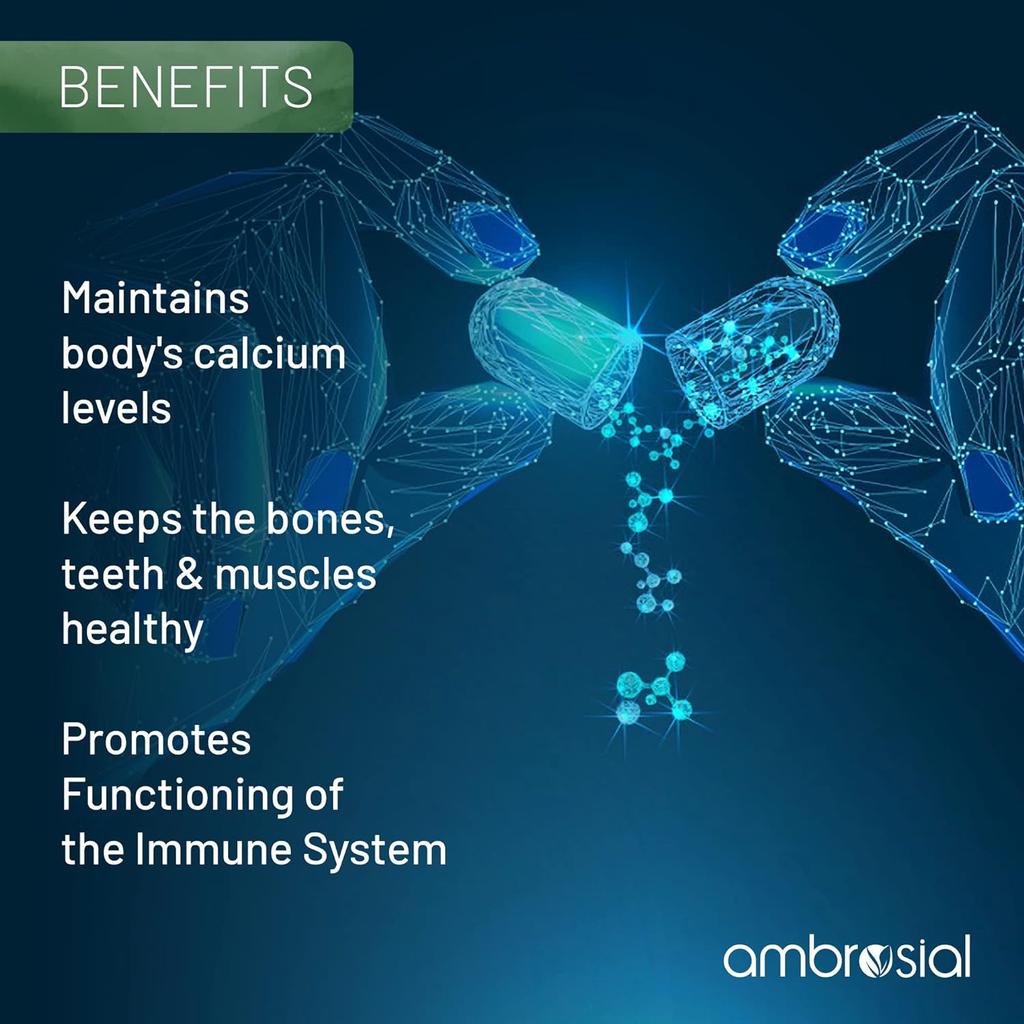 Витамин D3 Ambrosial 1000 МЕ (25 мкг) |Таблетки с витамином D для здоровья костей и зубов | Поддерживает иммунитет и мышечную функцию | Не содержит глютена (Пакет из 1)