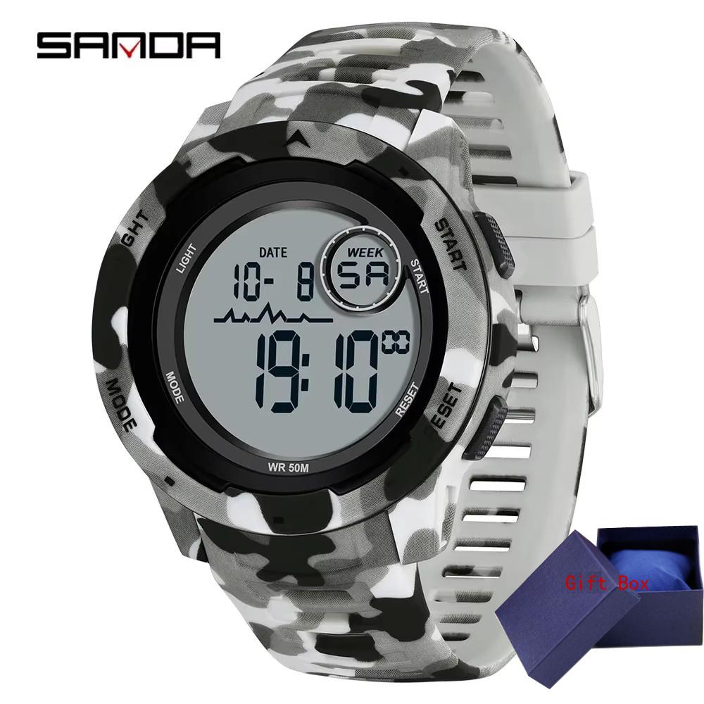 Fashion Sanda Top Brand 2185 Electronic Watch Camouflage Military Style Trend Cool And Dazzling Men's Multifunctional Waterproof
