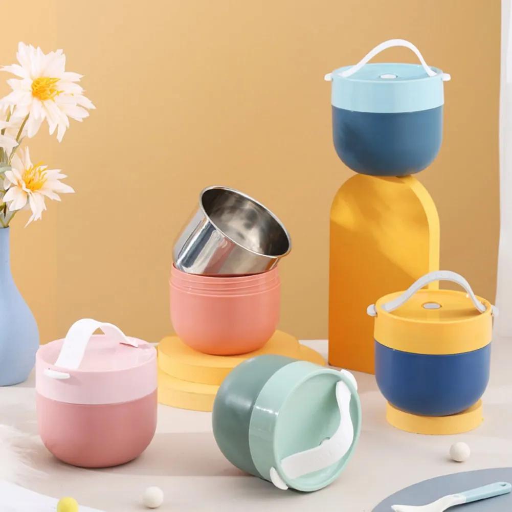 Portable Soup Cup Lunch Box Stainless Steel/Plastic Thermos Mug Food Container Thermal Cup Vacuum Bento Box With Spoon For Kids