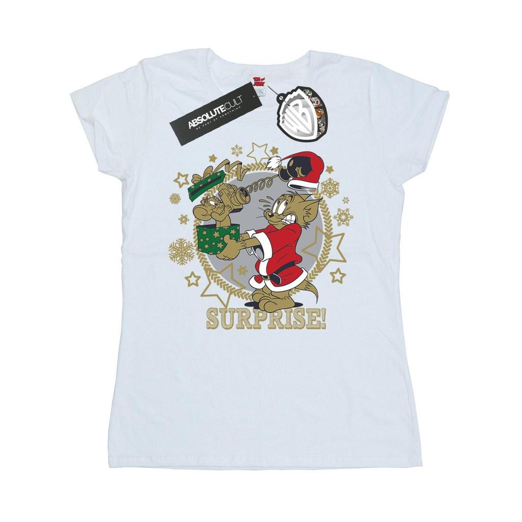 Tom And Jerry Womens/Ladies Christmas Surprise Cotton T-Shirt