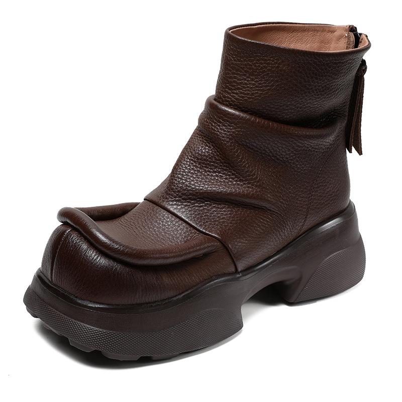 Johnature Короткие ботинки из натуральной кожи на толстом каблуке и толстой подошве, женские туфли на платформе в стиле ретро с круглым носком, ботильоны