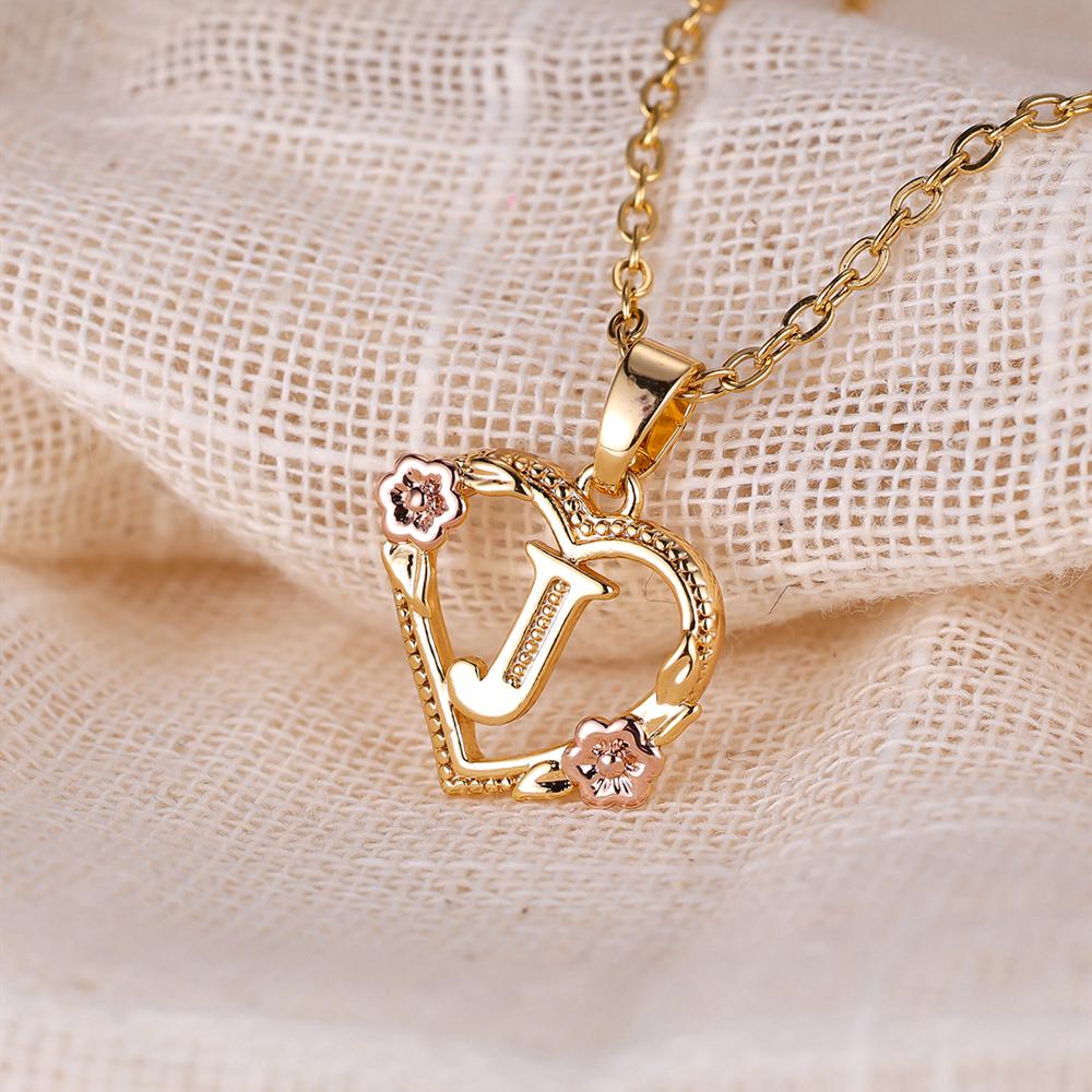 AZ буквы золотого цвета цветок инициалы ожерелье для женщин девушка сердце письмо колье ожерелье лучшие подарки алфавит ювелирные изделия