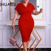 With Belt Plus Size Women's New Fashion Slimming V-neck Temperament Commuter Dress