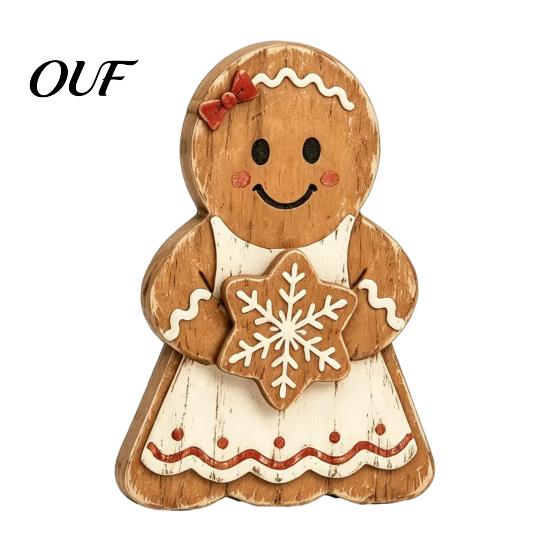 Small Wooden Candy Cane Decor Christmas Gingerbread Man Decor, Rustic Gingerbread, House Figurines, Xmas Window Display Ornaments Tabletop for Mantel