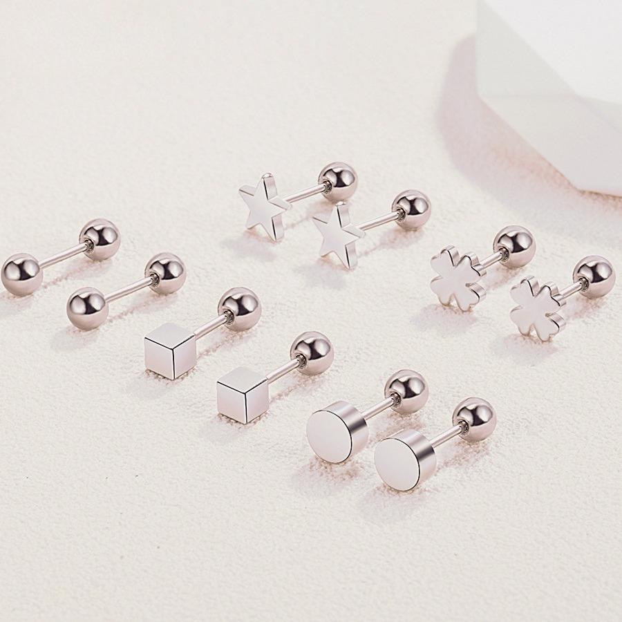 Dumbbell Silver Needle Earrings Romantic Female Ear Bone Nails Small Ear Jewelry