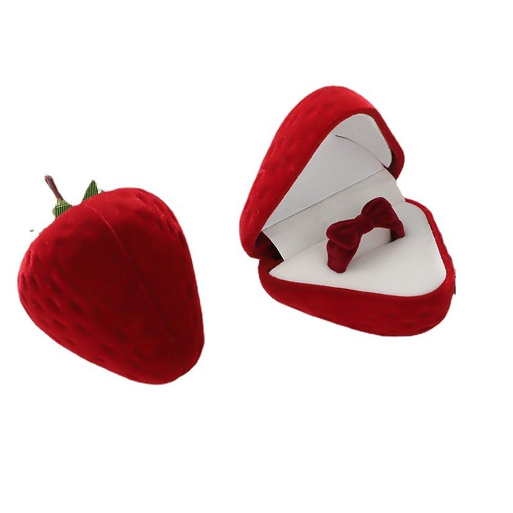 Коробка для колец в виде клубники, милая детская шкатулка для украшений, плюшевая шкатулка для хранения, подарочная коробка, шкатулка для украшений