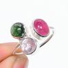 Natural Multi Tourmaline Gemstone 925 Sterling Silver Banquette Ring Size 7US