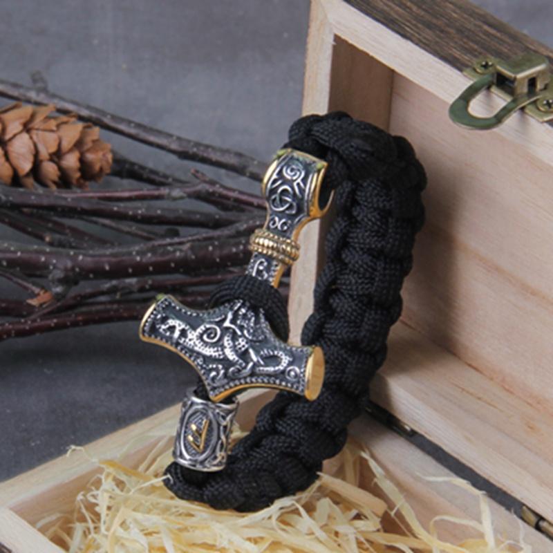 Новый кожаный браслет из нержавеющей стали 316L викингов MJOLNIR, браслет с молотком Тора, скандинавский мифологический амулет с рунами, лучший драгоценный камень