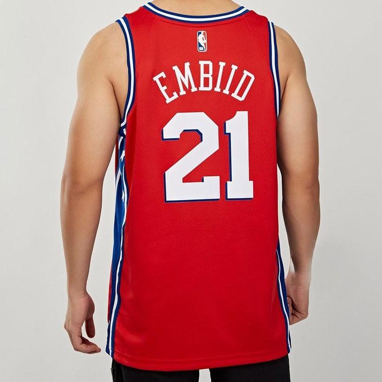 Jordan NBA Statement Edition Swingman Jersey, Джоэл Эмбиид, Philadelphia 76ers мужской баскетбольный жилет красный CV9490-666