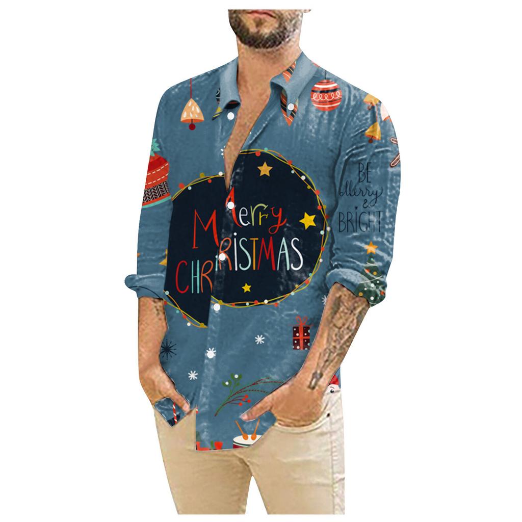 Мужские рождественские рубашки с длинным рукавом и цветочным принтом, топы на пуговицах, забавная милая классическая рубашка с рисунком
