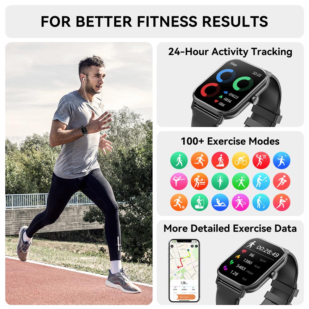2025 Мужские и женские умные часы 1,85 дюйма со 100 спортивными режимами/напоминанием о сообщениях, водонепроницаемый фитнес-трекер IP67 для устройств Android iPhone