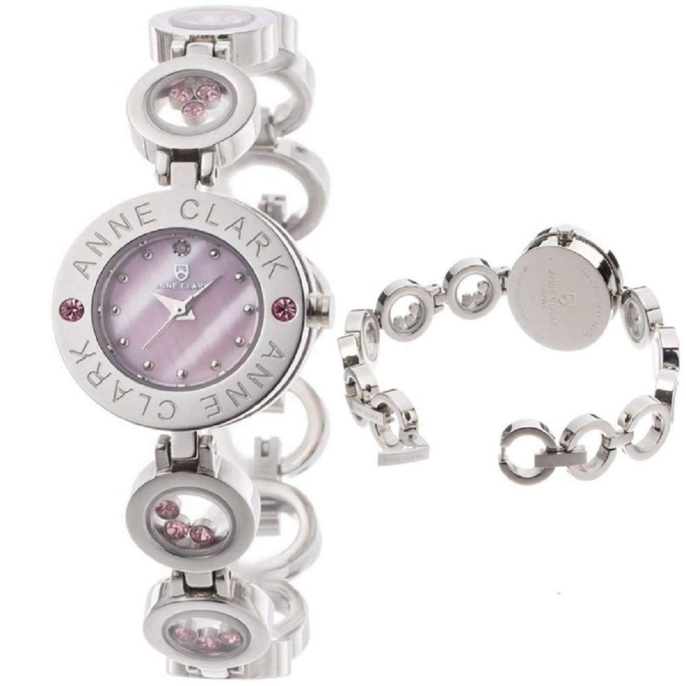 Pair Watch Don Clark Watch High Performance Domestic Made In Japan Chronograph ANNE CLARK Watch Combi Moving Stone Bracelet Set of 2 Pair BOX Easy