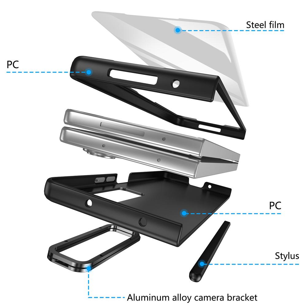 KEYSION С чехлом для сенсорной ручки для Samsung Galaxy Z Fold 4 3 5G, жестким чехлом для телефона с подставкой из ПК и защитой экрана из закаленного стекла