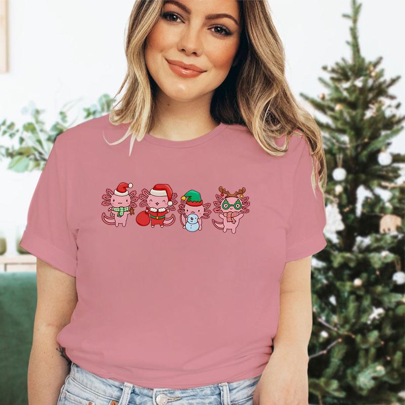Women Merry Christmas Short Sleeve Tshirt Santa Axolotl Premium Girls Clothing Crew Neck Axolotl Christmas Gift Classic Tshirt
