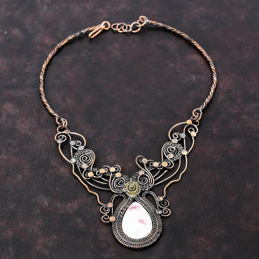 Ожерелье из киновари, обернутое медной проволокой, регулируемое ожерелье, красивые медные украшения, ожерелье из драгоценных камней, подарок для жены, ювелирные изделия ручной работы