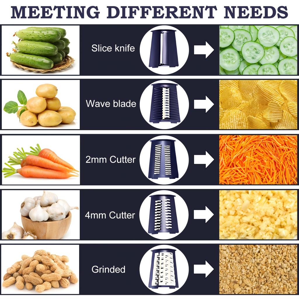 5-in-1 Stainless Steel Vegetable Slicer & Shredder with Strong Suction Cup Base - Includes Cheese Grater, Easy To Use & Store, Ideal Kitchen Gift