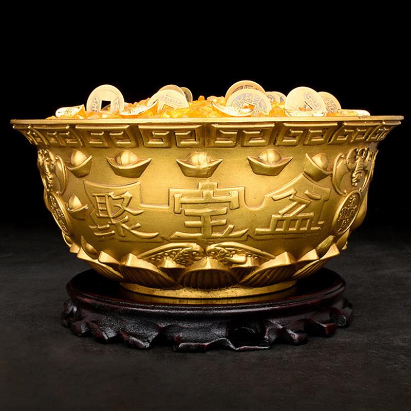 Bowl Offering Basin Water Treasure Feng Shui Fruit Altar Golden Brass Meditation Cup Holder Wealth Supplies Good Money Lucky
