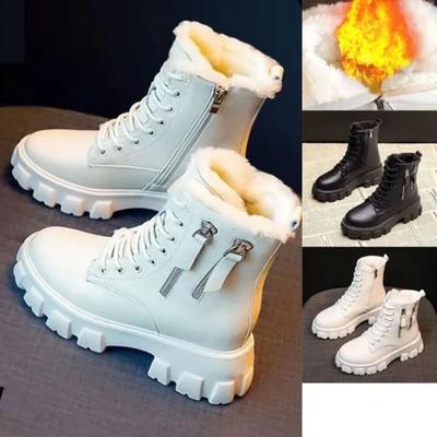 Женские зимние плюшевые бархатные хлопковые ботинки, теплые ботильоны, плотная хлопковая обувь, женские кожаные ботинки с высоким берцем, ботинки на платформе