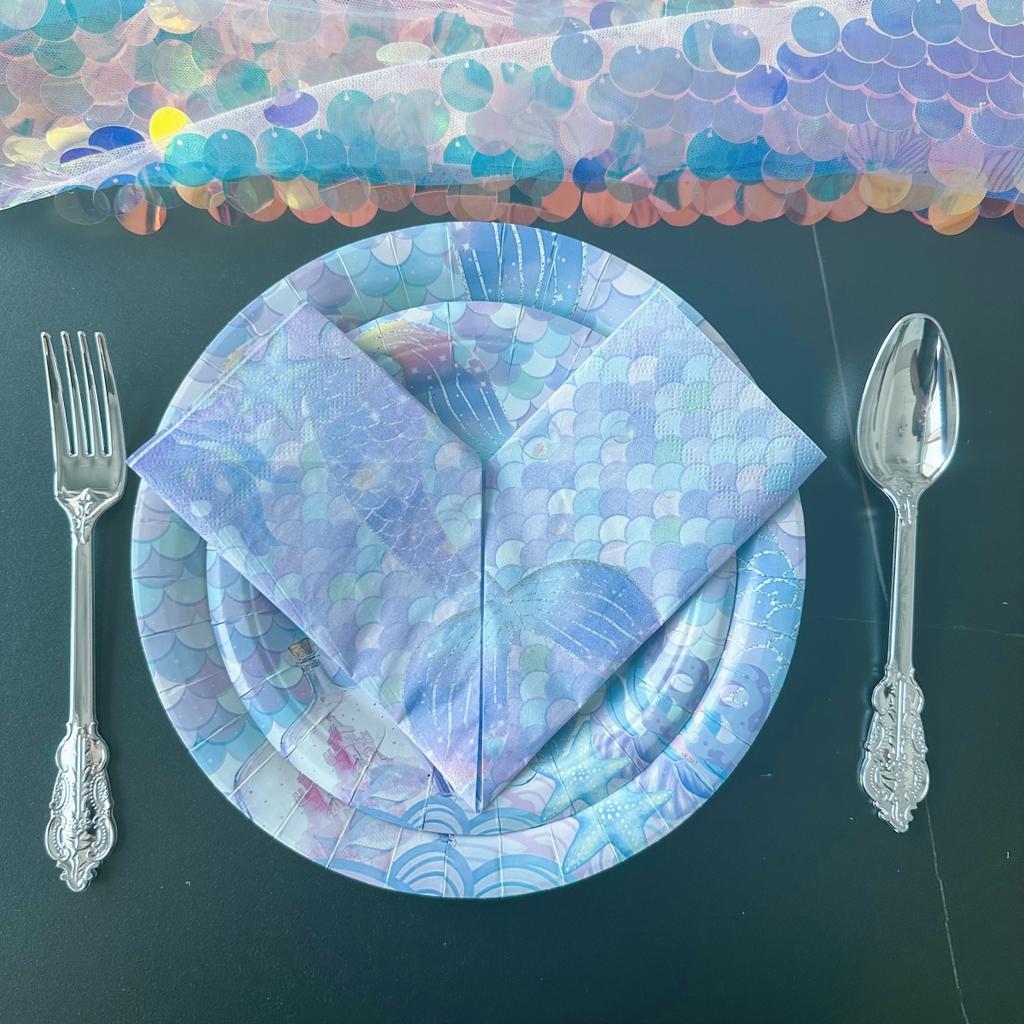 Mermaid Party Supplies Disposable Cutlery Plates Tablecloths Birthday Decorations Girls Baby Shower Dessert Table Set
