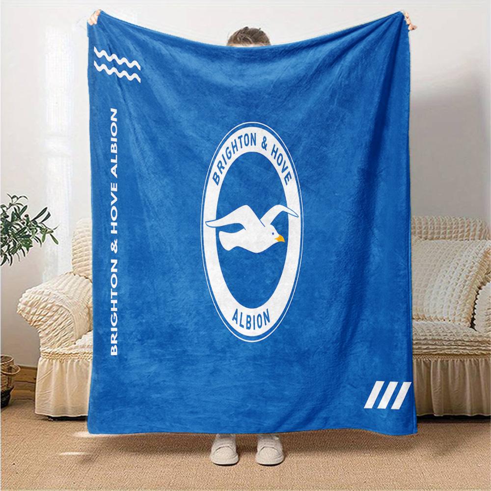 Brighton & Hove Albion Crest Flannel Blanket, Soft Polyester, Modern Design, All-Season for Camping, Travel, Gifts for holidays or birthdays