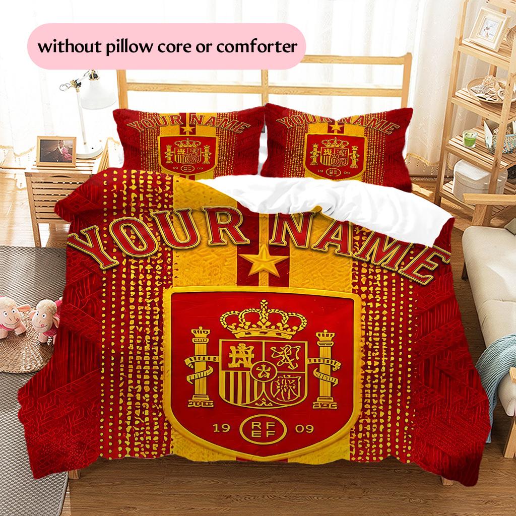 Custom Name Selección Española de Fútbol Pattern Bedding Quilt Set Home Decoration Gift (1 * duvet cover + 2 * pillowcase without core)