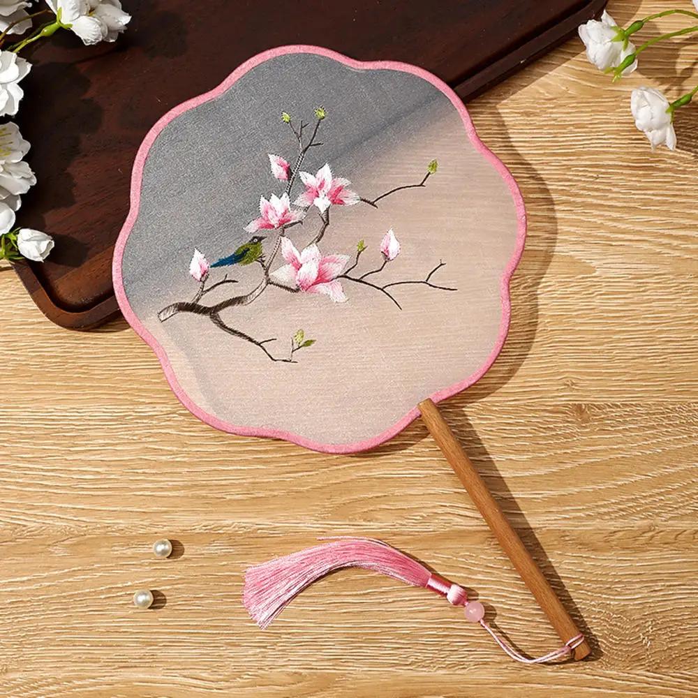 Китайский веер оптом полупрозрачный длинный веер с кисточками для танцев женский костюм ханьфу чонсам вышивка маленький круглый веер