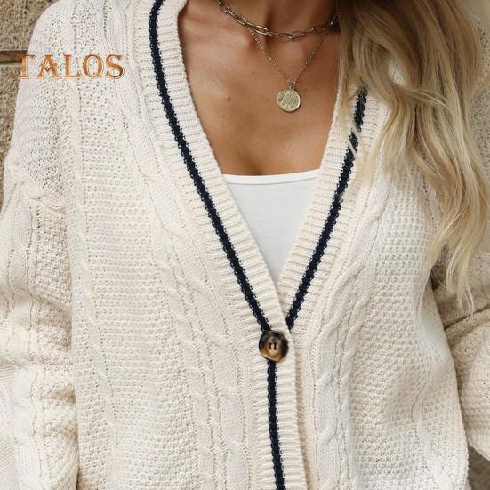 Женский свитер, пальто с V-образным вырезом, длинным рукавом, перекрученная текстура, трикотажное пальто в стиле пэчворк, однобортный свободный крой, эластичный свитер, верхняя одежда