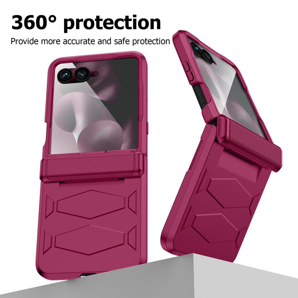 Чехол для Motorola Razr Ultra 2025 / Razr Ultra 2026 с защитой шарнира, встроенной защитой экрана, противоударный, всесторонний чехол для телефона - Розово-красный