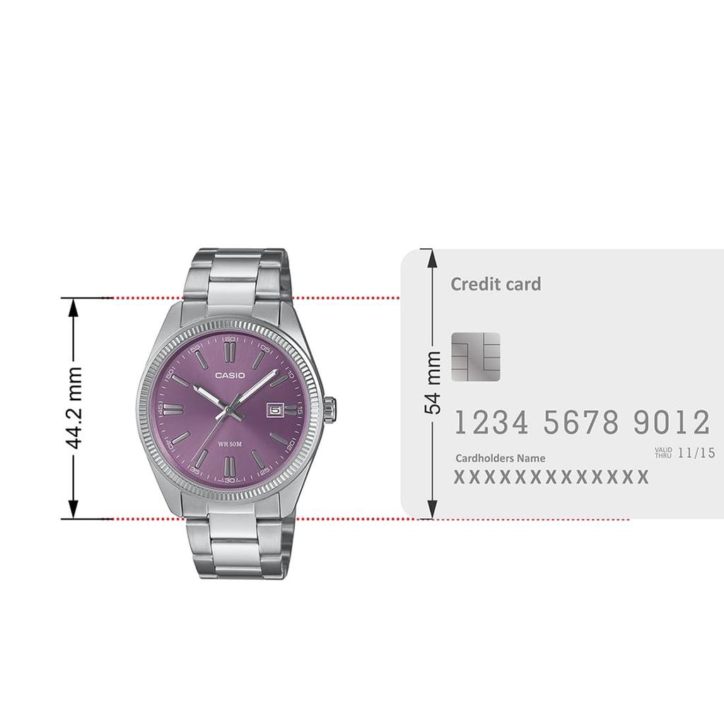 Casio Аналоговые кварцевые часы с мужским ремешком из нержавеющей стали, MTP-1302PD-6AVEF, серебристые, MTP-1302PD-6AVEF-AMZUK.