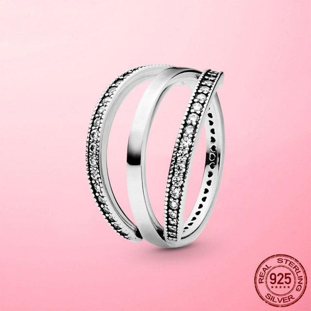 Женское кольцо Новое стерлинговое серебро 925 пробы сверкающие и полированные линии кольцо на палец для женщин свадьба помолвка ювелирные изделия подарок