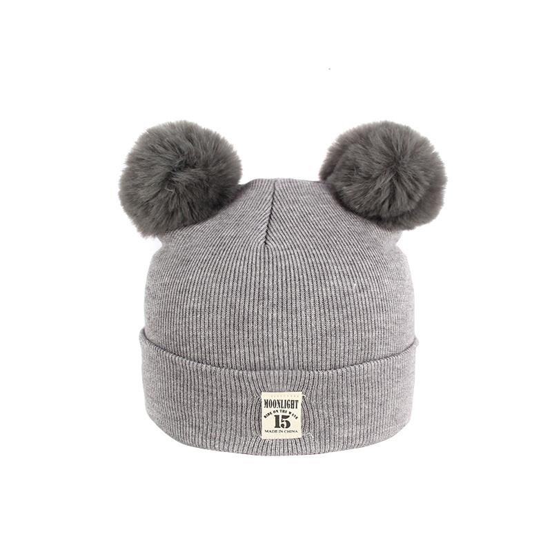 Winter Children Warm Baby Knitted Hats With Pom Pom Kids Knit Beanie Hats Solid Color Infant Hat For Boys Girls
