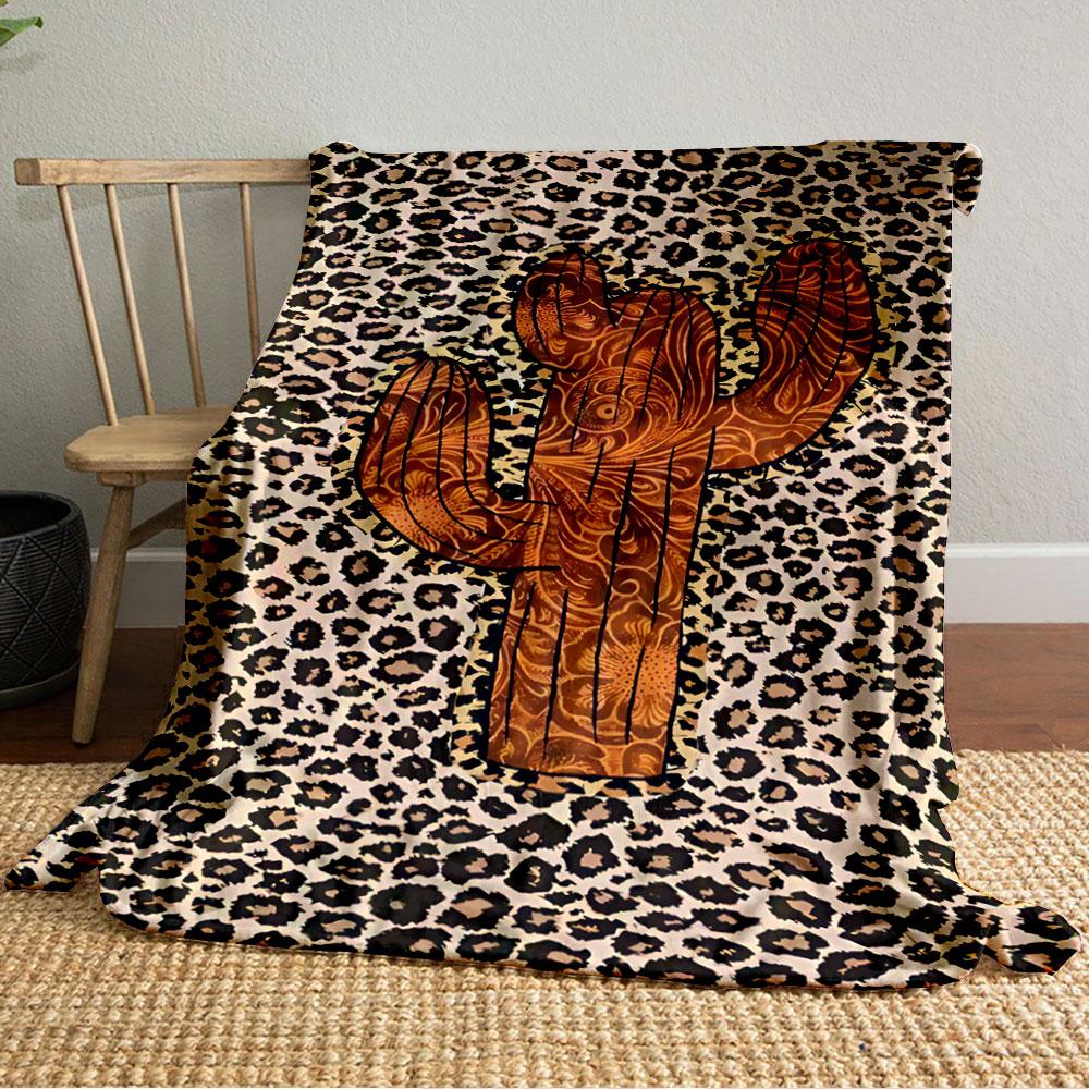 Cactus and Leopard Print Blanket for all seasons blanket lunch break throw gift