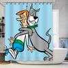 Classic Cartoon Characters Shower Curtain Blue Background with Wacky Dog Hugging Man Print for Bathroom Decor Size 69x70 Inches