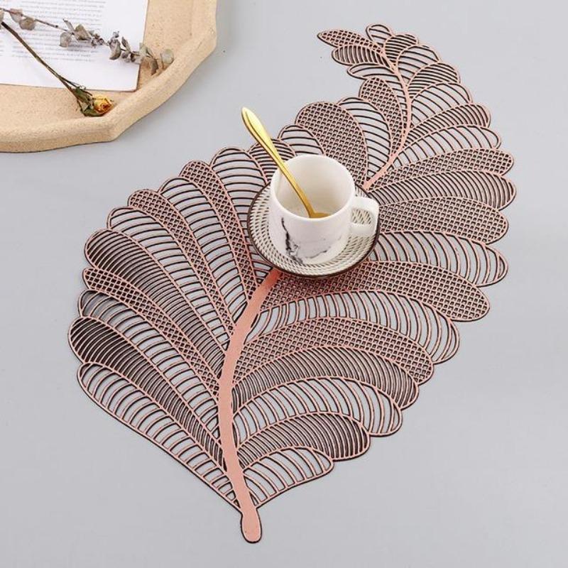 PVC Leaf Hollow Oil Water Resistant Nordic Non-slip Kitchen Placemat Coaster Insulation Pad Dish Coffee Table Mat Home D