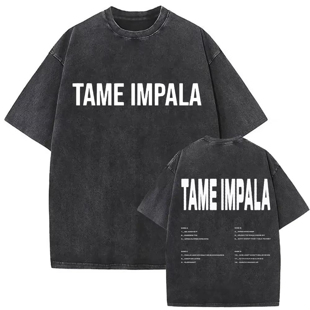 Rock Band Tame Impala Deadbeat Tour 2026 Vintage Washed T-shirt Unisex Hip Hop Gothic T Shirt Casual Oversized Short Sleeve Tees