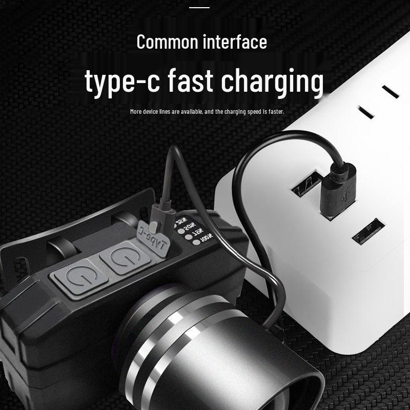 Перезаряжаемый водонепроницаемый светодиодный налобный фонарь с длительным временем работы батареи и зумом для ночной рыбалки и горного дела