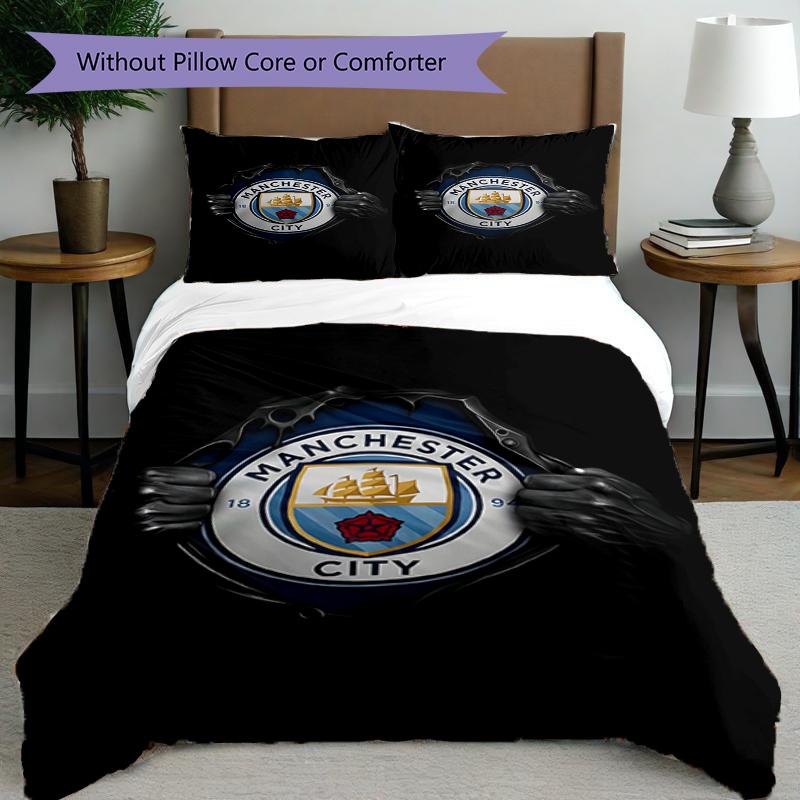 3pcs Duvet Cover Set (1*Duvet Cover + 2*Pillowcase, Without Core),Manchester City FC Print Bedding Set, Bedroom Decor, All‑Season, Birthday Gift
