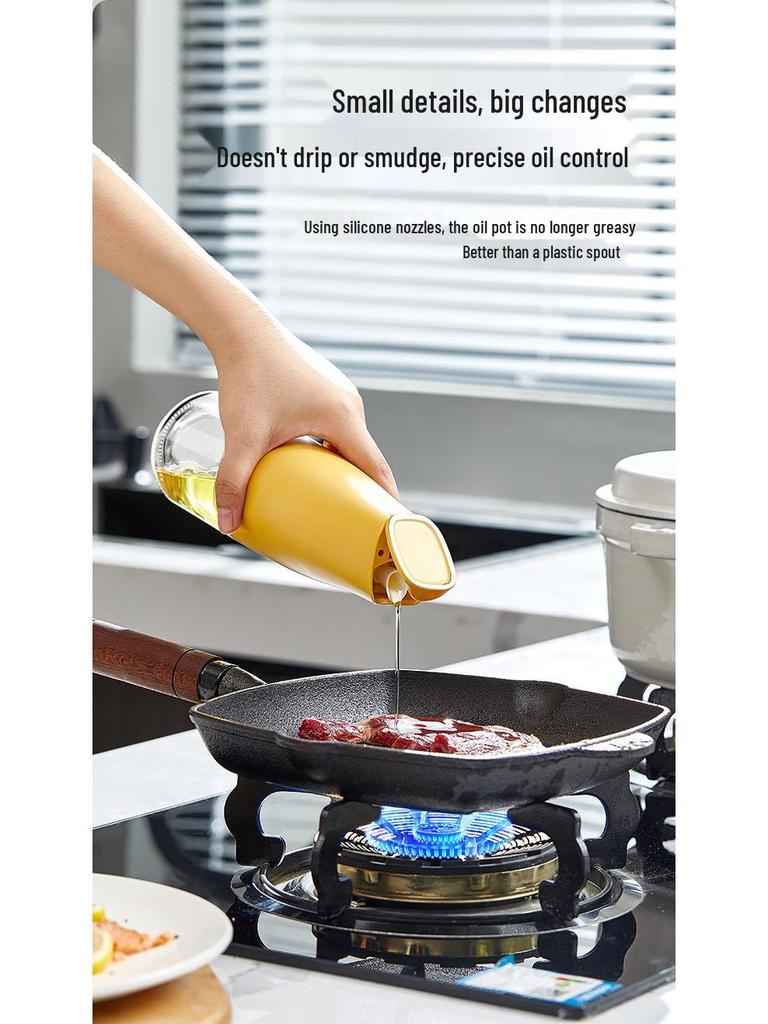 Автоматический герметичный стеклянный масляный горшок для кухни - Открывающийся/закрывающийся носик с ненавесным дизайном, подходит для масла, уксуса, соевого соуса и приправ.